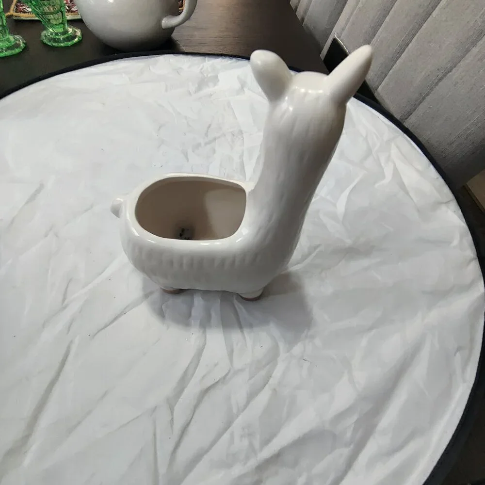 Llama Ceramic Planter in White & Tan.  For Your Amusement. Measures 7.5